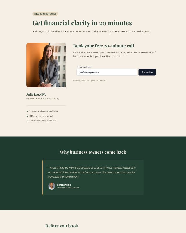 Book a Call landing page template — preview