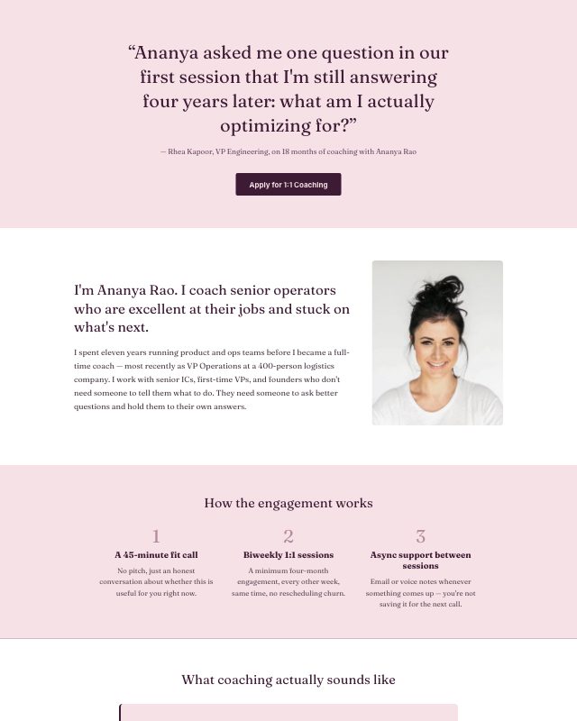 1:1 Coaching Program landing page template — preview