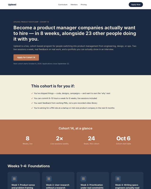 Cohort Bootcamp landing page template — preview