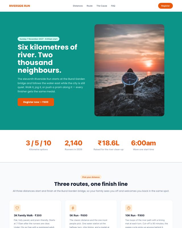 Community Run landing page template — preview