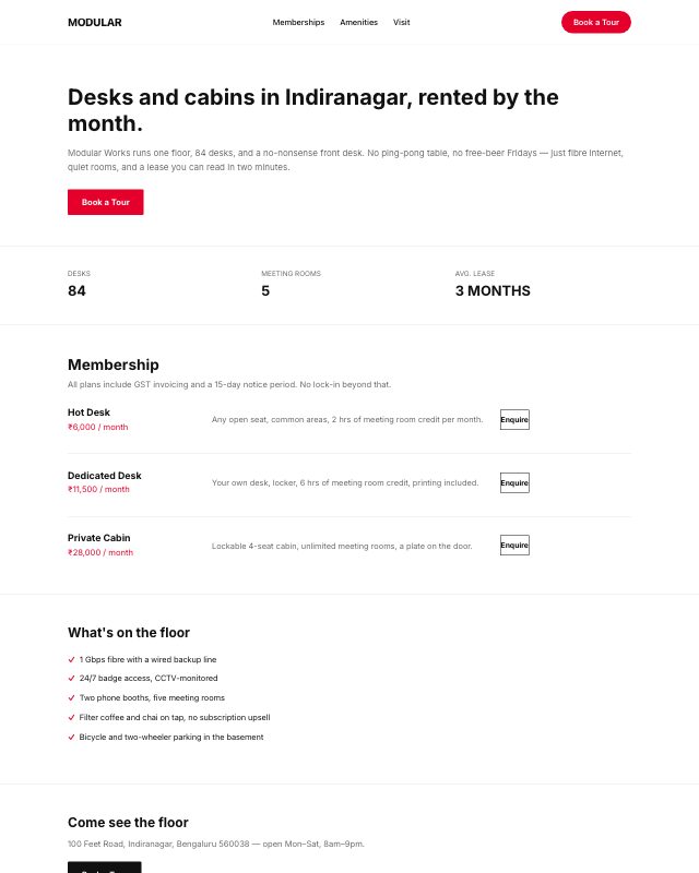 Coworking Space landing page template — preview