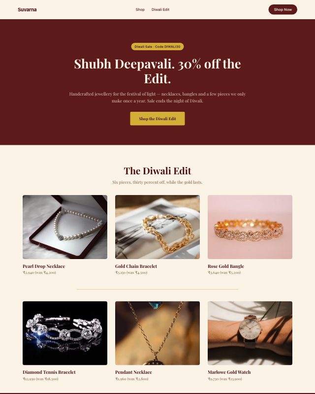 Diwali Festive Sale landing page template — preview