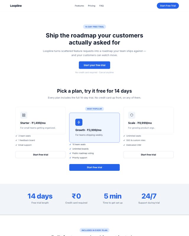 Free Trial Signup landing page template — preview