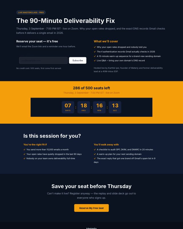 Free Live Workshop landing page template — preview