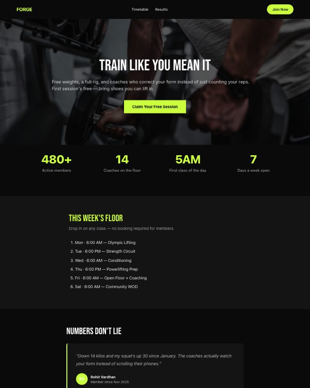 Gym & Strength Club landing page template — preview