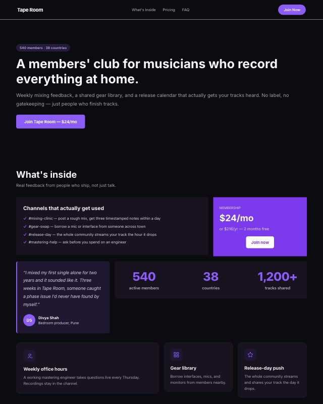 Membership Community landing page template — preview