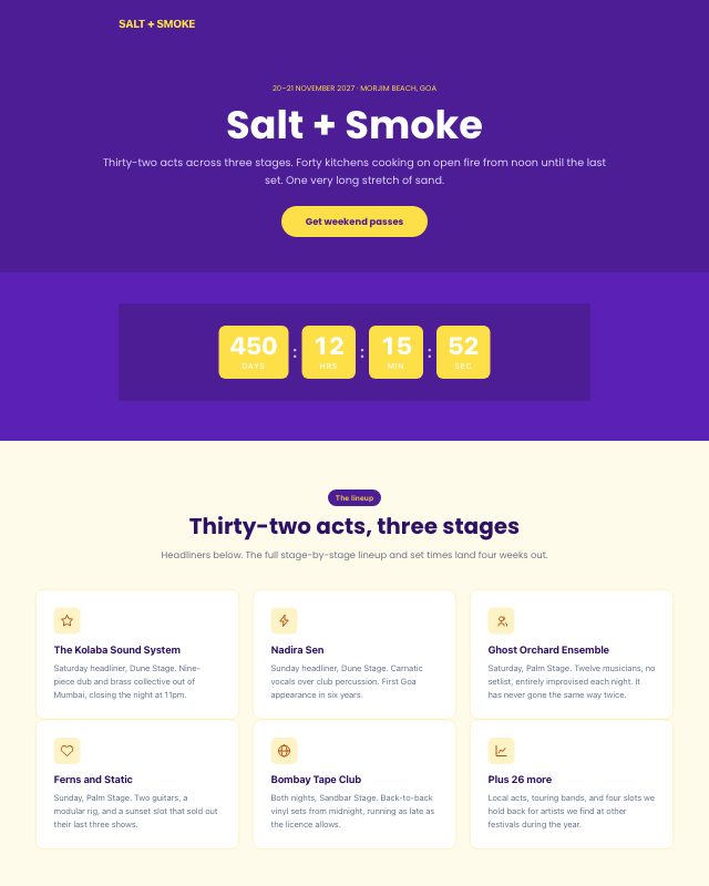 Music & Food Festival landing page template — preview