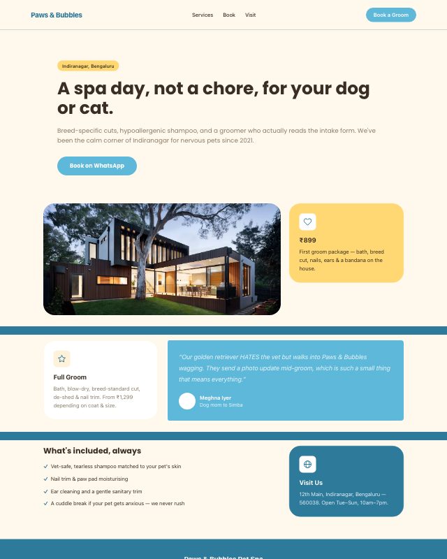 Pet Grooming Salon landing page template — preview