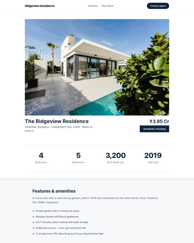 Real Estate Listing landing page template — preview