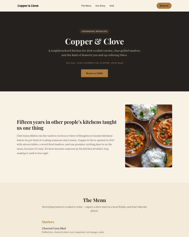 Restaurant & Café Menu landing page template — preview