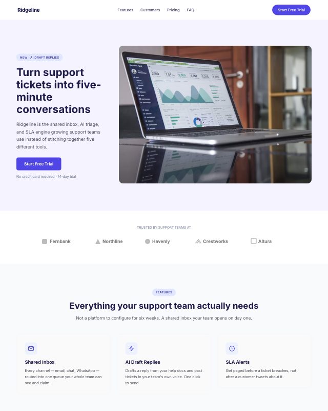 SaaS Homepage landing page template — preview
