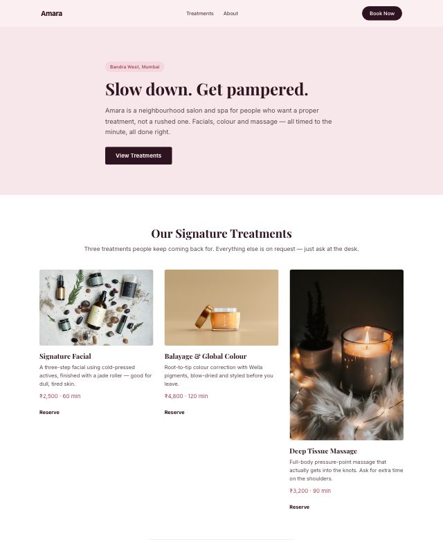 Salon & Spa landing page template — preview