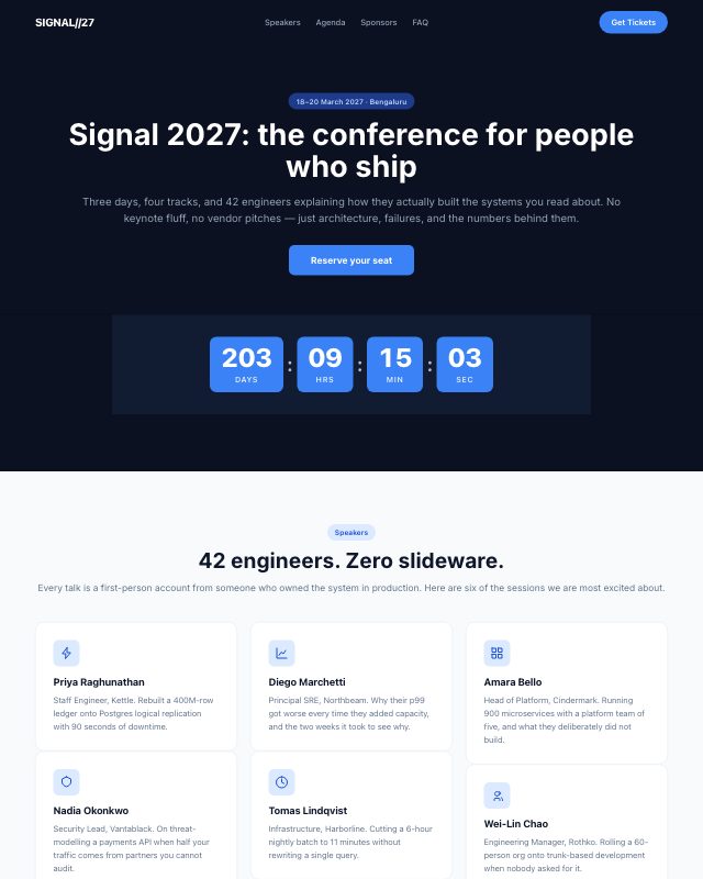 Tech Conference landing page template — preview
