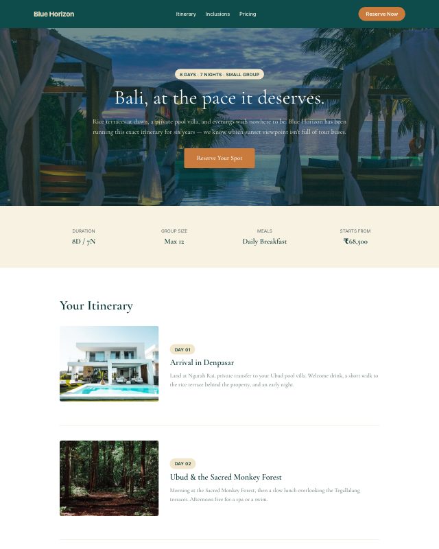 Travel Tour Package landing page template — preview