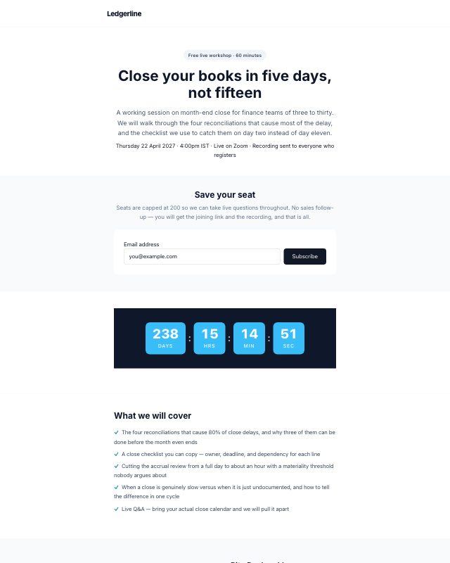 Webinar Registration landing page template — preview