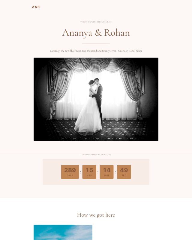 Wedding Save the Date landing page template — preview