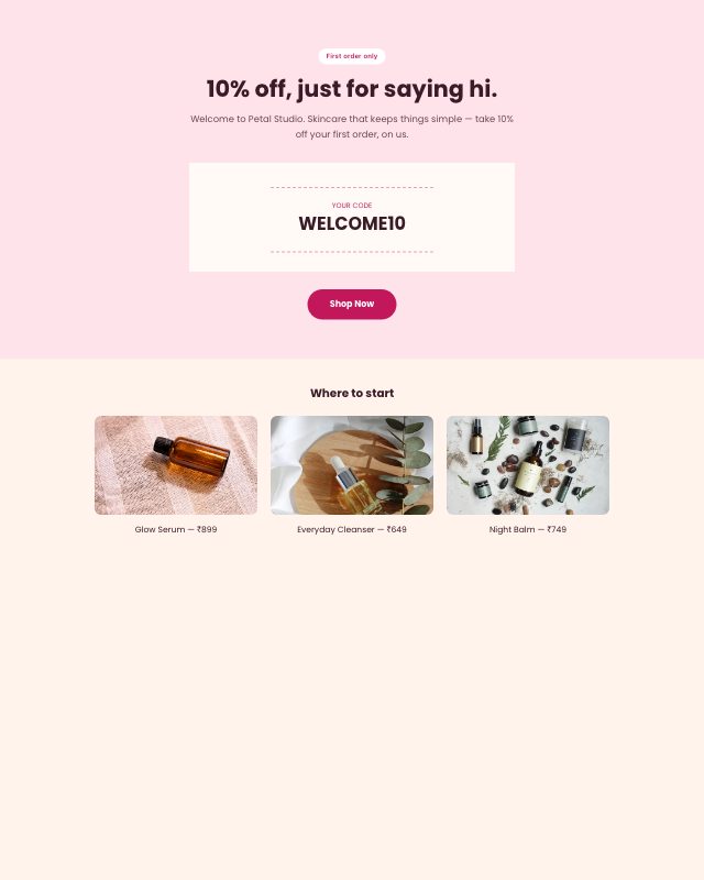 Welcome Discount landing page template — preview