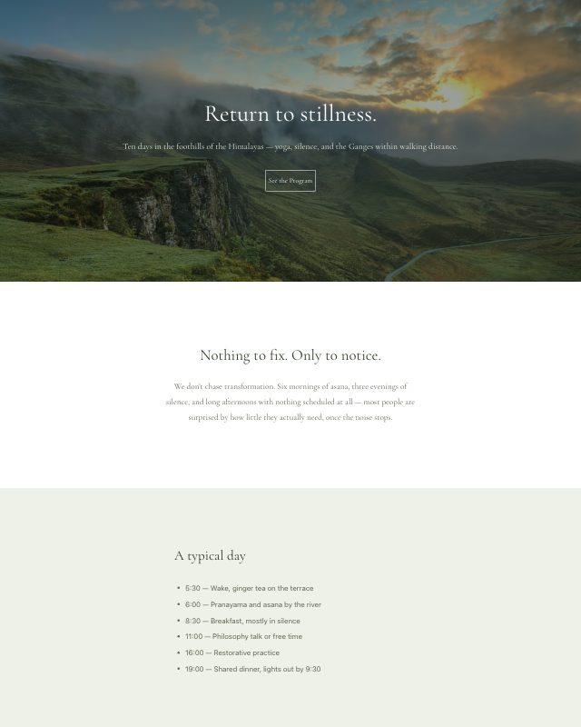 Yoga Retreat landing page template — preview