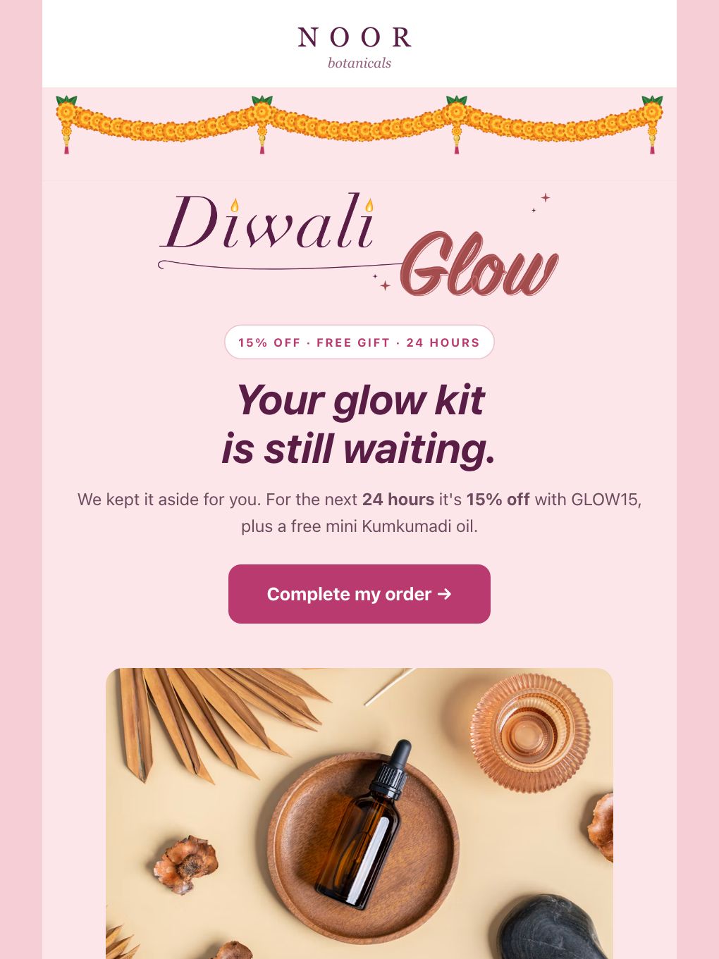 Diwali Glow Kit Abandoned Cart — Beauty Brand — email template preview