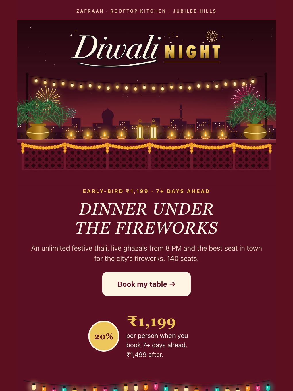 Diwali Night Dinner — Rooftop Restaurant — email template preview