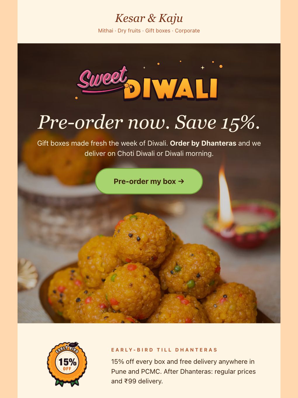 Diwali Sweets Pre-Order — Mithai Shop — email template preview