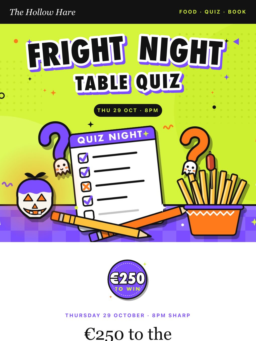 Halloween Table Quiz — Irish Pub — email template preview