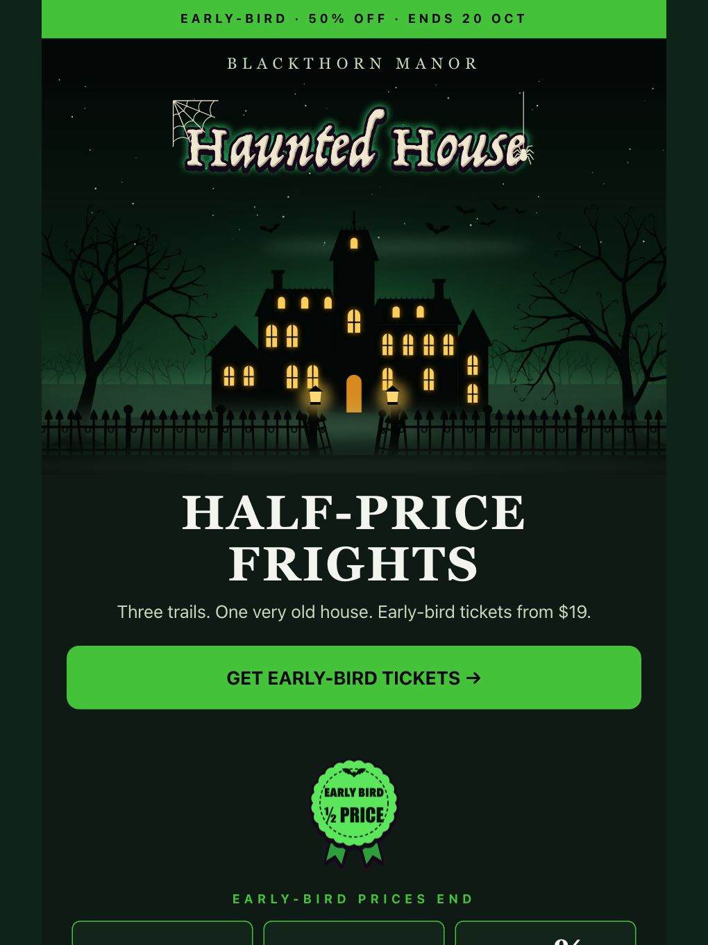 Halloween Early-Bird Tickets — Haunted Attraction — email template preview