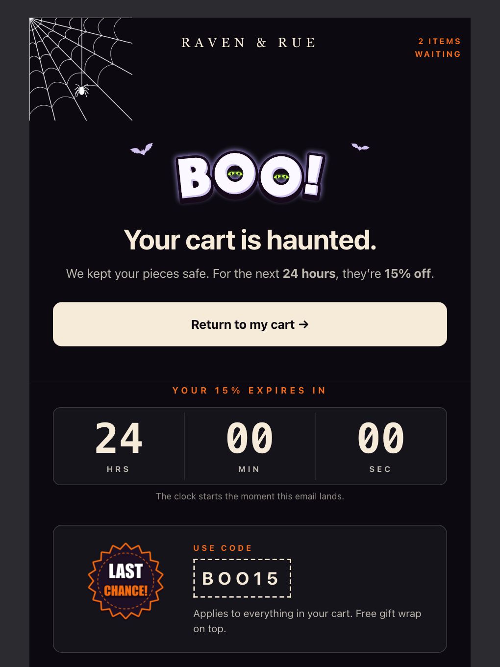 Halloween Abandoned Cart — Jewellery — email template preview