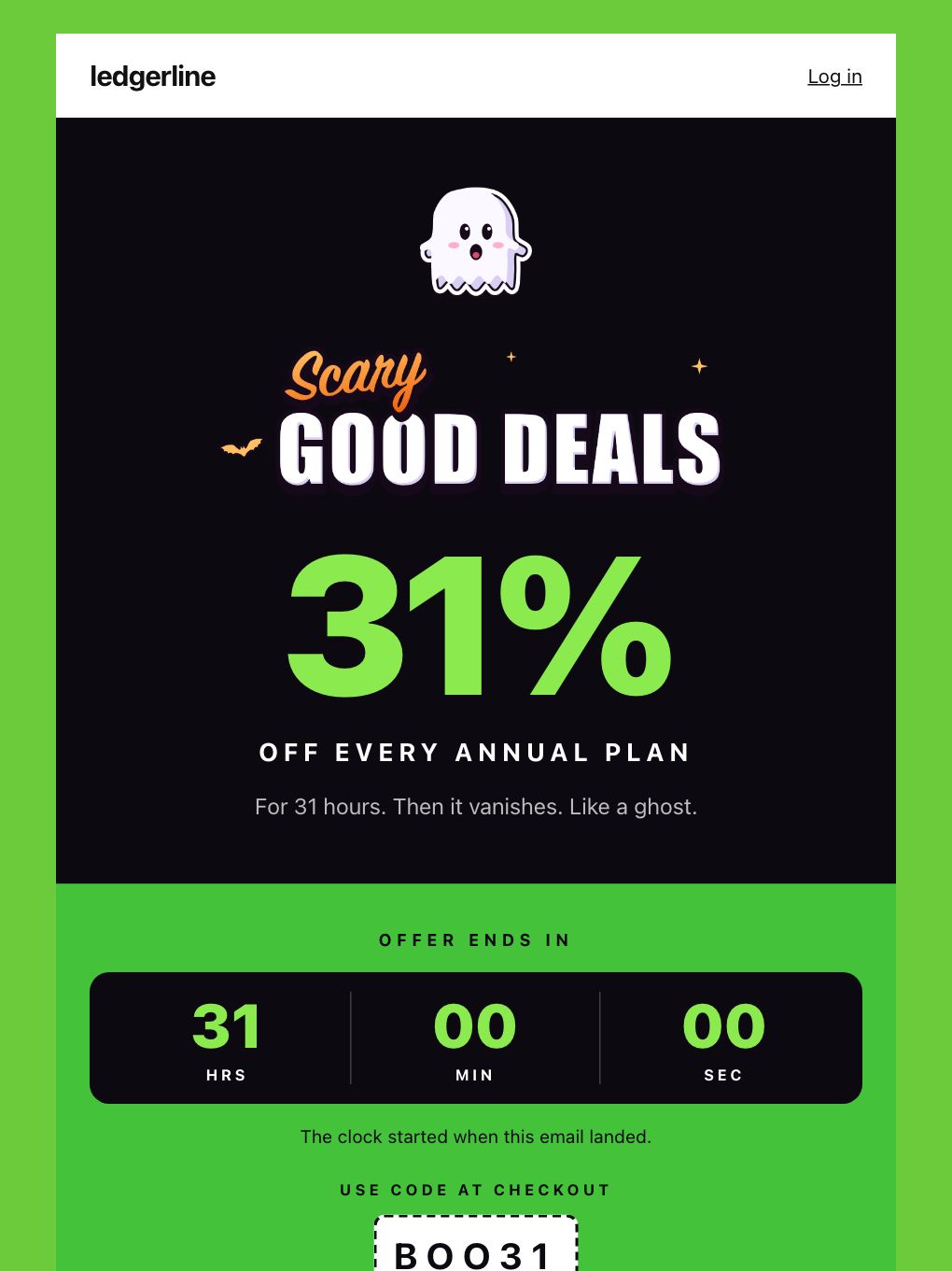 Halloween 31% Off — SaaS — email template preview