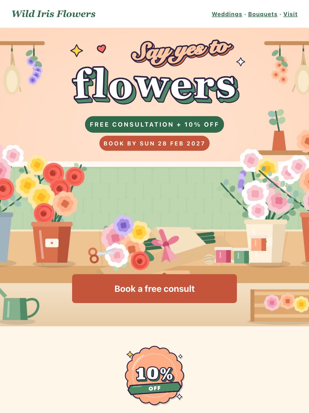 Free Wedding Flower Consultation — Florist — email template preview
